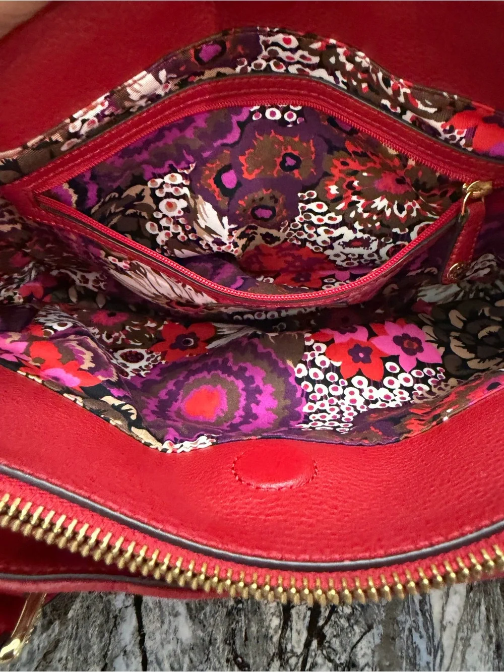 Vera Bradley Quilted Red Satchel with Gold Hardware